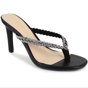 Bebe Womens Aislinn Black Rhinestone Slip On Dressy Heels Shoes - Preowned